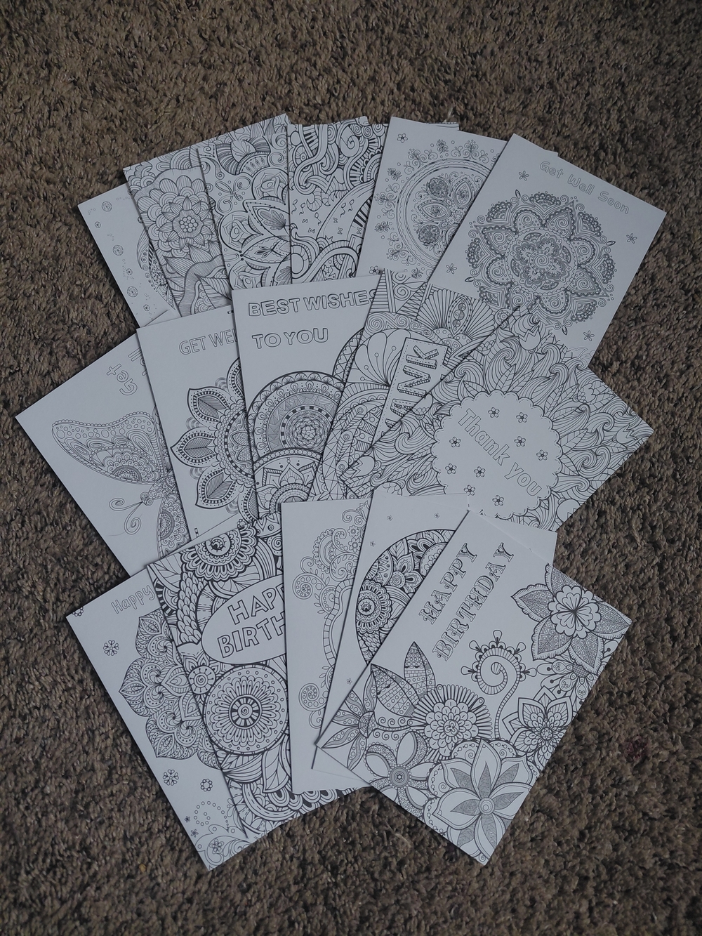 Set of 17 Assorted Intricate Coloring DIY Blank Greeting Cards with Envelopes